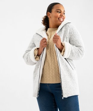 Manteau à capuche en maille bouclette et doublure peluche femme grande taille vue1 - GEMO (G TAILLE) - GEMO