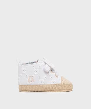 Chaussons de naissance tennis en toile brodée bébé fille - LuluCastagnette vue1 - LULU CASTAGNETTE GEMO FOR GOOD - GEMO