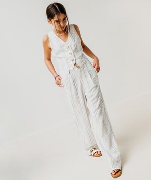 Pantalon large en viscose et lin rayé fille vue1 - GEMO (JUNIOR) - GEMO