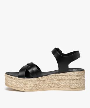 Sandales femme compensées dessus cuir uni vue3 - GEMO(URBAIN) - GEMO