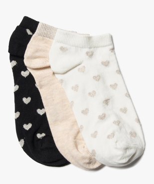Chaussettes femme ultra courtes à cœurs et paillettes (lot de 3) vue1 - GEMO(HOMWR FEM) - GEMO