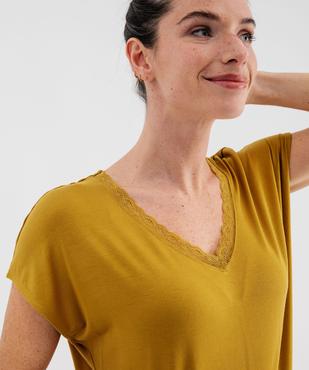 Tee-shirt manches ultra courtes avec col V en dentelle femme vue2 - GEMO 4G FEMME - GEMO