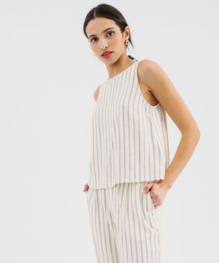 Blouse sans manches unie en viscose et lin à rayures femme vue2 - GEMO 4G FEMME - GEMO
