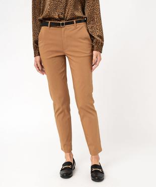 Pantalon en toile extensible coupe slim avec ceinture femme vue1 - GEMO(FEMME PAP) - GEMO