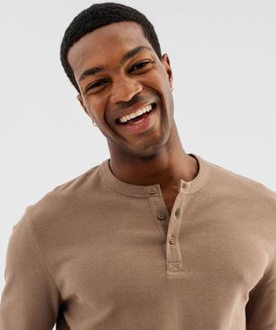 Tee-shirt manches longues en coton piqué avec col tunisien homme vue2 - GEMO 4G HOMME - GEMO