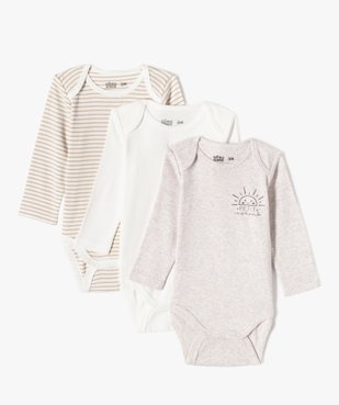 Bodies manches longues bébé  (lot de 3) vue1 - GEMO 4G BEBE - GEMO