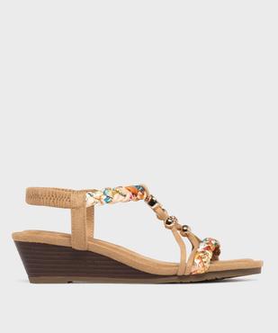 Sandales à talon compensé et brides bijoux femme - Emilia Rosa vue1 - EMILIA ROSA - GEMO