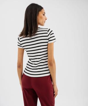 nches courtes et col rond rayé en maille côtelée femme vue3 - GEMO 4G FEMME - GEMO