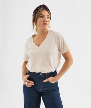 Tee-shirt manches courtes col V uni en coton femme vue1 - GEMO 4G FEMME - GEMO