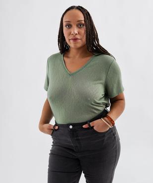 Tee-shirt manches courtes pailleté à col V femme grande taille vue1 - GEMO (G TAILLE) - GEMO