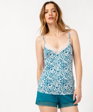 Haut de pyjama à fines bretelles et dentelle femme vue1 - GEMO 4G FEMME - GEMO
