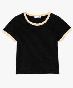 Tee-shirt femme courte à côtes et finitions bicolores vue4 - FOLLOW ME - GEMO