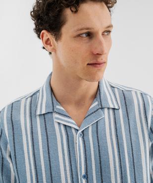 Chemise manches courtes col cubain en textile de coton tissé rayé homme vue2 - GEMO 4G HOMME - GEMO