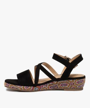 Sandales femme compensées en suédine et semelle colorée vue3 - GEMO (CASUAL) - GEMO