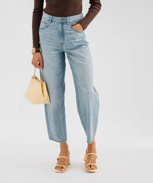 Jean barrel taille haute en denim délavé femme vue1 - GEMO 4G FEMME - GEMO