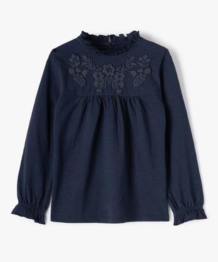Tee-shirt fille à manches longues, plastron et col montant vue1 - GEMO (ENFANT) - GEMO