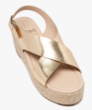 Sandales femme à talon compensé en corde et à larges brides métallisées vue7 - GEMO 4G FEMME - GEMO