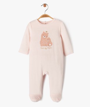 Pyjama dors-bien en velours à motif oursons bébé fille vue1 - GEMO 4G BEBE - GEMO