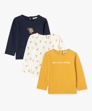 Tee-shirt bébé fille à manches longues imprimé thème fruit (lot de 3) vue1 - GEMO(BEBE DEBT) - GEMO