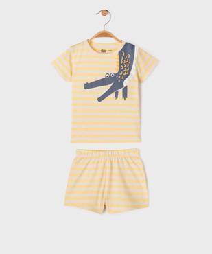 Pyjashort 2 pièces en coton à rayures motif crocodile bébé garçon vue1 - GEMO 4G BEBE - GEMO