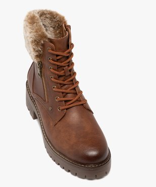 Boots femme fourrées et crantées avec col duveteux à zip et à lacets vue6 - GEMO (CASUAL) - GEMO