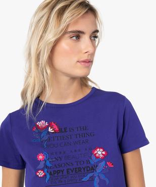 Tee-shirt femme avec motifs fleuris brodés vue2 - GEMO(FEMME PAP) - GEMO
