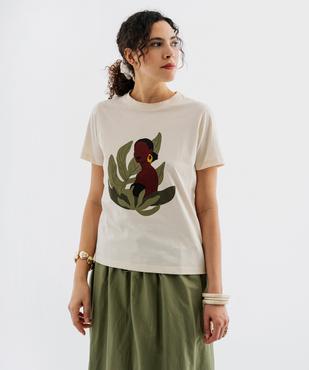 Tee-shirt manches courtes en jersey de coton imprimé à col festonné femme vue5 - GEMO(FEMME PAP) - GEMO