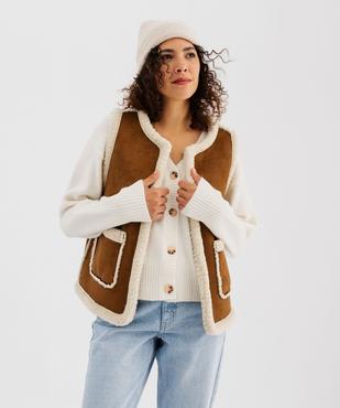 Veste sans manches en suédine et doublure sherpa femme vue1 - GEMO(FEMME PAP) - GEMO