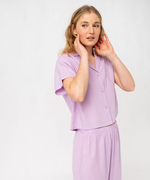 Haut de pyjama forme chemise manches courtes en lin femme vue2 - GEMO 4G FEMME - GEMO