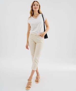 Pantacourt slim taille haute en coton stretch avec ceinture à nouer femme vue4 - GEMO 4G FEMME - GEMO