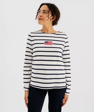 Tee-shirt manches longues à rayures et épaule boutonnée femme - LuluCastagnette vue4 - LULU CASTAGNETTE GEMO FOR GOOD - GEMO