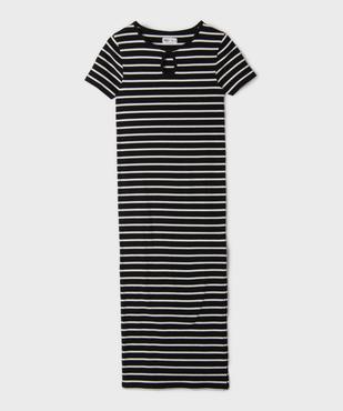 Robe longue en maille côtelée rayée fille vue1 - GEMO 4G FILLE - GEMO