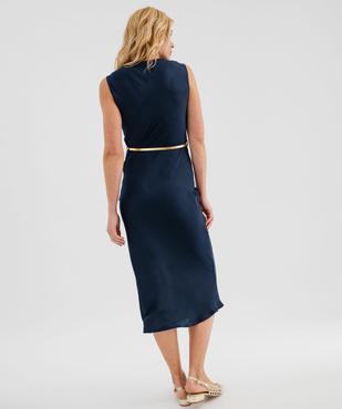 Robe longue sans manches à col bénitier en satin avec ceinture brillante femme vue3 - GEMO(FEMME PAP) - GEMO