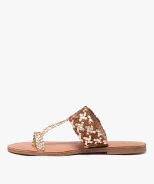 Mules femme en cuir tressé avec entre-doigts et bague orteil - Taneo vue3 - TANEO - GEMO