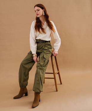 Pantalon cargo à taille haute avec ceinture femme vue5 - GEMO(FEMME PAP) - GEMO