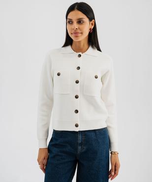 Cardigan à col polo avec poches poitrine femme vue1 - GEMO 4G FEMME - GEMO
