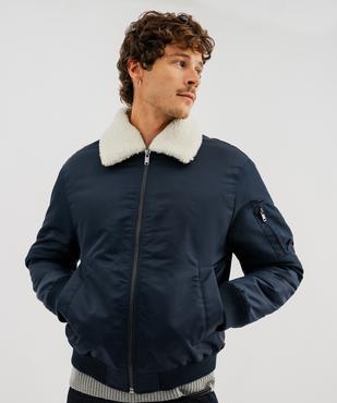 Blouson aviateur en matière déperlante avec col sherpa amovible homme vue1 - GEMO (HOMME) - GEMO