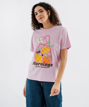 Tee-shirt manches courtes en jersey de coton imprimé femme vue4 - GEMO 4G FEMME - GEMO