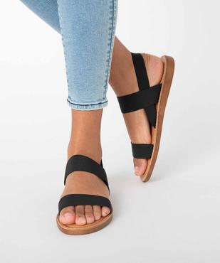 Sandales femme à talon plat et brides élastiques unies vue1 - GEMO (CASUAL) - GEMO