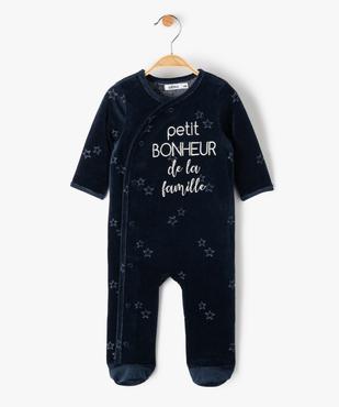 Pyjama en velours ouverture devant avec message  bébé vue1 - GEMO 4G BEBE - GEMO