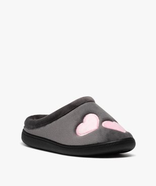 Chaussons femme mules en velours ras motifs cœurs vue2 - GEMO(HOMWR FEM) - GEMO