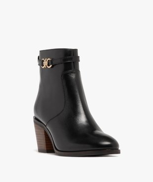 Bottines femme à talon carré et dessus en cuir avec bride fantaisie - Tanéo vue2 - TANEO - GEMO