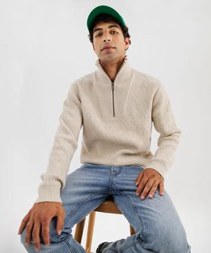 Pull en maille fantaisie avec col zippé homme vue1 - GEMO (HOMME) - GEMO
