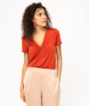Tee-shirt à manches courtes avec décolleté en V femme vue1 - GEMO(FEMME PAP) - GEMO