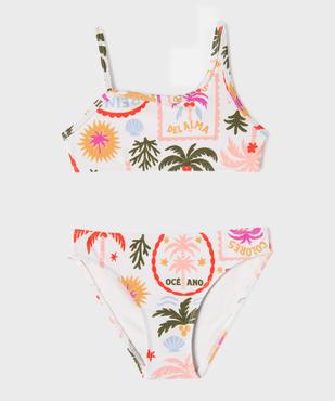 Maillot de bain 2 pièces imprimé avec haut asymétrique fille vue1 - GEMO (ENFANT) - GEMO