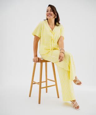 Pantalon en toile de coton gaufré à carreaux vichy femme grande taille vue1 - GEMO (G TAILLE) - GEMO