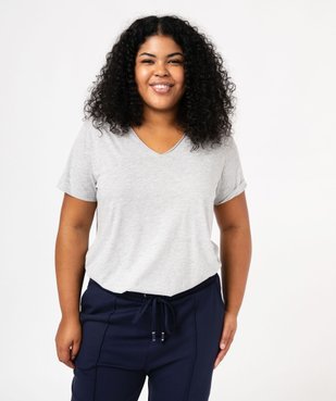Tee-shirt manches courte à col V femme grande taille vue1 - GEMO (G TAILLE) - GEMO