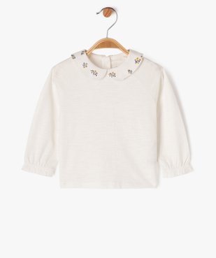 Tee-shirt manches longues à col claudine fleuri bébé fille vue2 - GEMO(BEBE DEBT) - GEMO