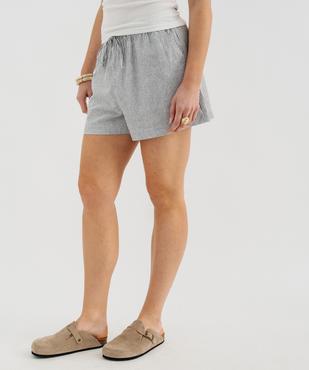 Short rayé ample en viscose et lin avec taille ajustable femme vue1 - GEMO 4G FEMME - GEMO