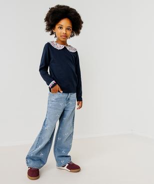 Jean straight à broderies fleuries et taille réglable fille vue1 - GEMO 4G FILLE - GEMO